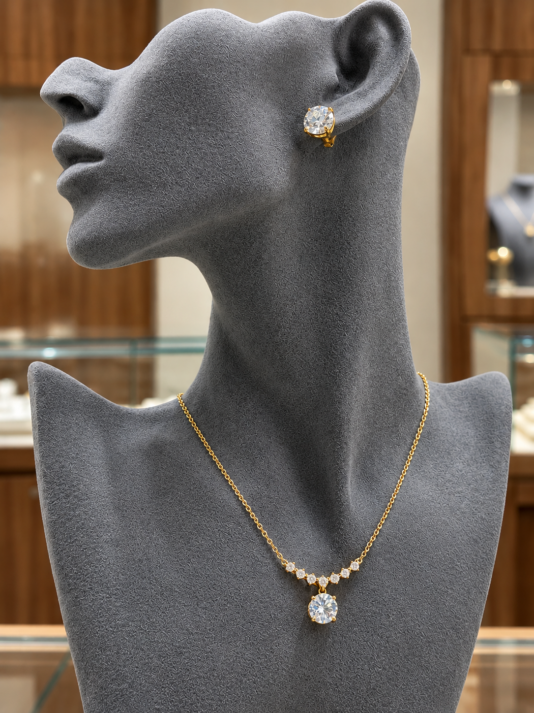 Minimalist Arc Necklace & Solitaire Stud Earrings Set