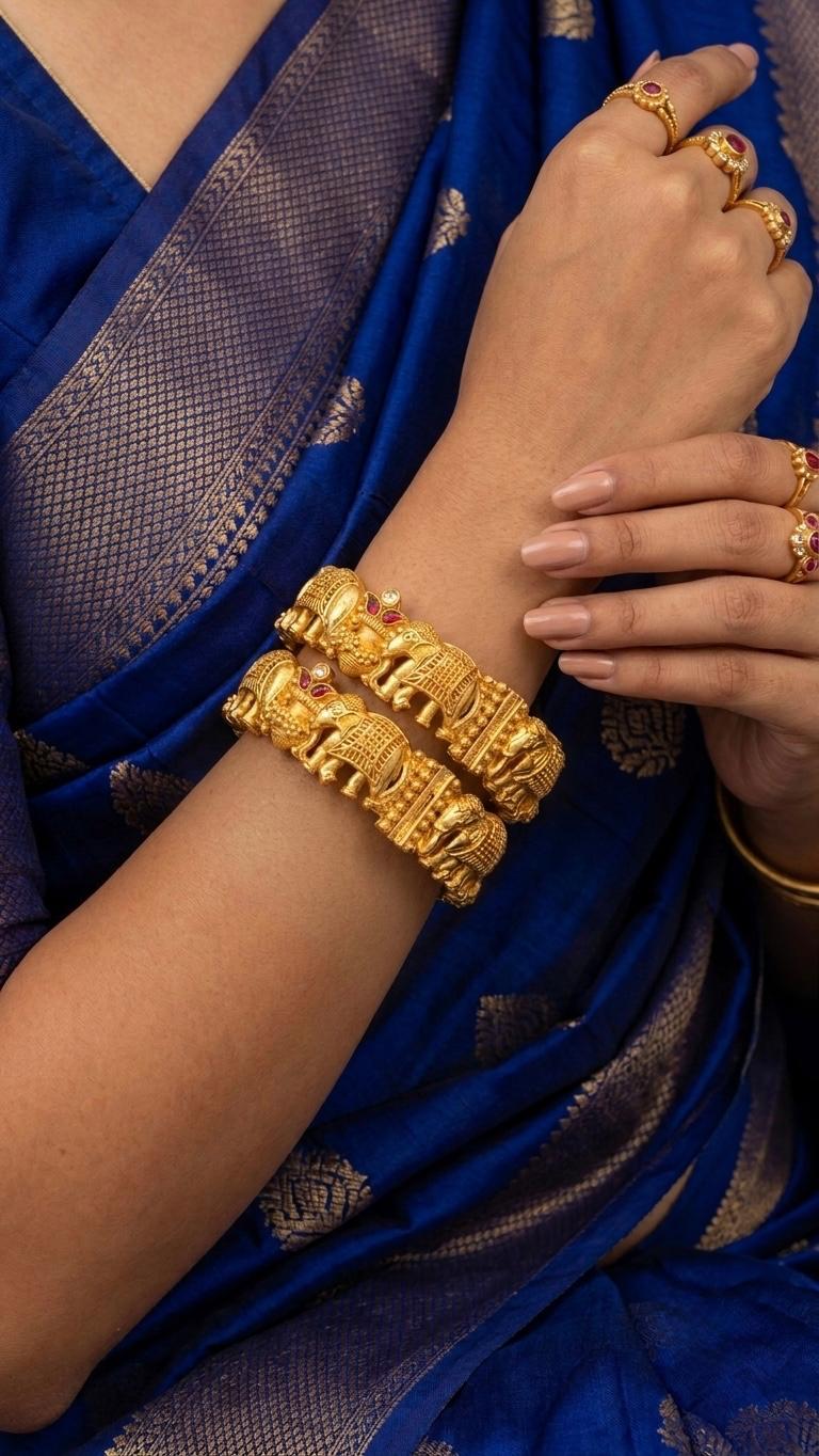The Imperial Airavata: Antique Nakshi Elephant Carved Openable Bangles