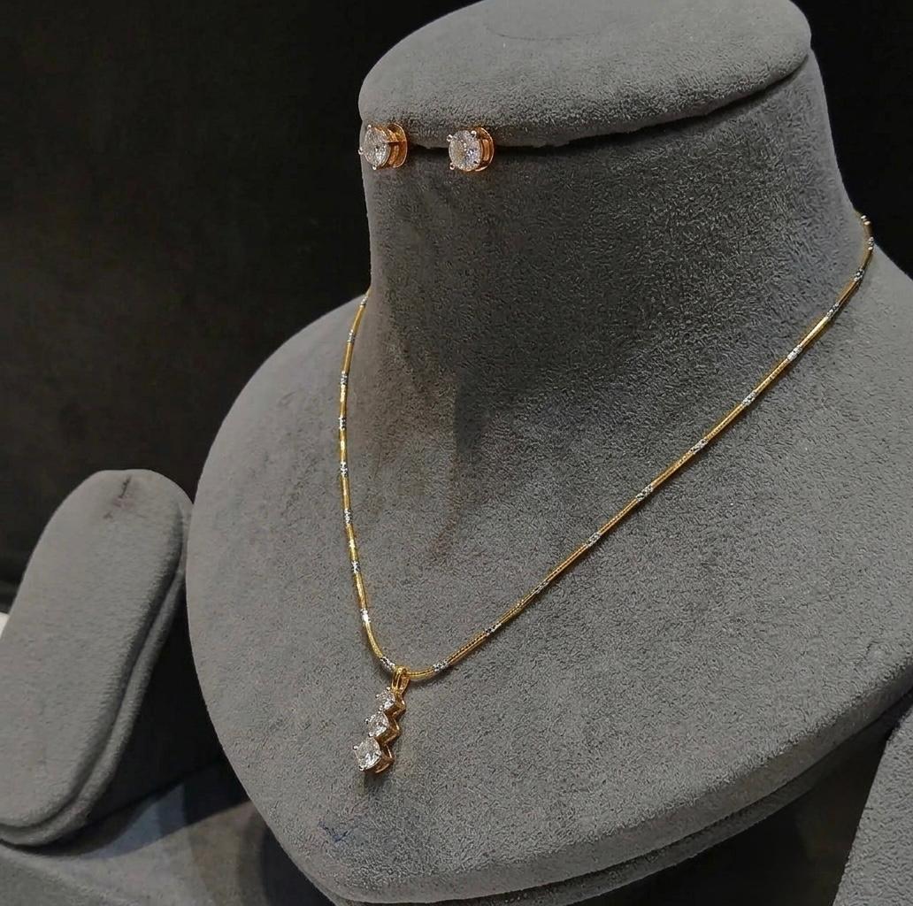 The Trillium Drop: Two-Tone Station Chain & Solitaire Trio Pendant Suite