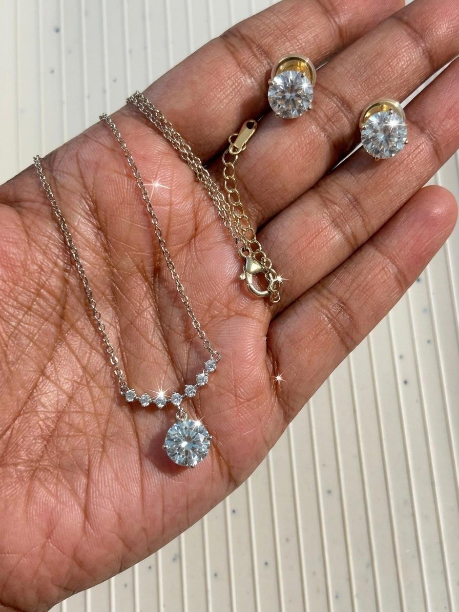 The Minimalist Beam: Petite Diamond Arc Necklace & Everyday Solitaire Studs